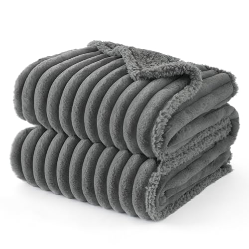 Bedsure ComfyFleece™ Waterproof Dog Blankets for Medium Dogs - Soft Puppy Cat Blanket Corduroy Fleece Washable, Cozy Calming Reversible Furniture Protection for Pet Kitten Doggy,30"x40", Warm Grey - color: Warm Grey, size: M(30x40")-1pc