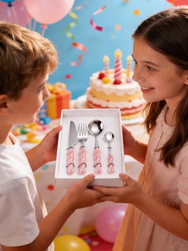 Stainless Steel Flatware Set, 4-Piece Heavy Duty Cutlery Set with Dinner Knife, Fork & Spoons, Tableware Gift for Daily Use Wedding Housewarming Baby Shower Birthday Gifts(Pink) - color: Pink