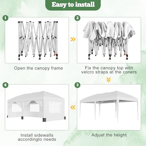 10x20 Pop Up Canopy with 6 Sidewalls, Waterproof Outdoor Wedding Gazebo Canopy with Removable Side Walls & 6 Sandbags, Ideal for Weddings, Parties, Backyard Events, Trade Shows - color: white