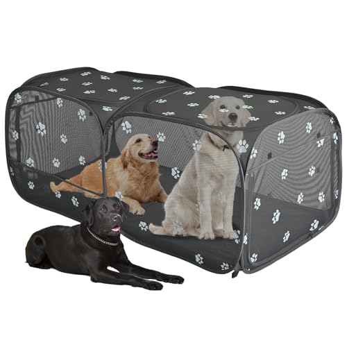 2-in-1 Dog Playpen 73.5''Pop Up Cat Pet Playpen, Assembly-Free Indoor Outdoor Kitten Enclosure, Breathable Cat Cage Portable Puppy Tent Crates,Spacious Kennel for Small Animals, No Confinement Feel(L) - color: Black, size: L, 73.3"L x 37.5"W x 32"H