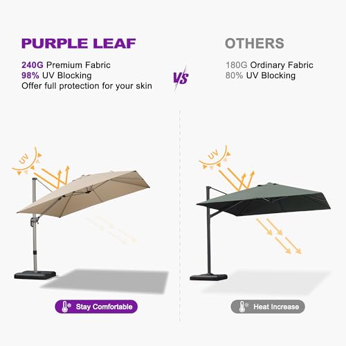 PURPLE LEAF Patio Umbrella with Base Included, 9ft Outdoor Aluminum Cantilever Umbrella with 360° Rotation, Aluminum Large Offset Umbrella for Outdoor Garden Pool, Beige - color: Beige, size: 9' x 9'