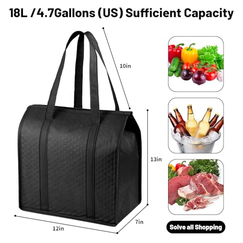 Insulated Grocery Bags with Zippered top Frozen Food Shopping Groceries Travel Insulated Tote Cooler Thermal Bags - color: Black