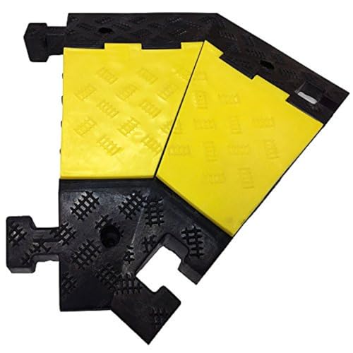 Electriduct Extreme Rubber 5 Channel Cable Protector 36" Wire Cover with 1-3/8" Channels - 45° Left Turn Black/Yellow - color: Black Base / Yellow Lid, size: Left Turn