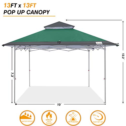 COOSHADE 13x13Ft Pop Up Canopy Tent Instant Folding Shelter 169 Square Feet Large Outdoor Sun Protection Shade(Forest Green and Dark Grey) - color: Forest GN/Grey1