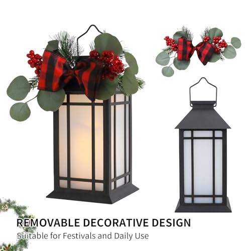 Bdor 13-Inch IP65 Waterproof Battery-Powered Christmas Lantern with Led Flameless Candle and 6-Hour Timer - Decorative Lantern for Patio & Garden(2 Pack) - color: Christmas Black