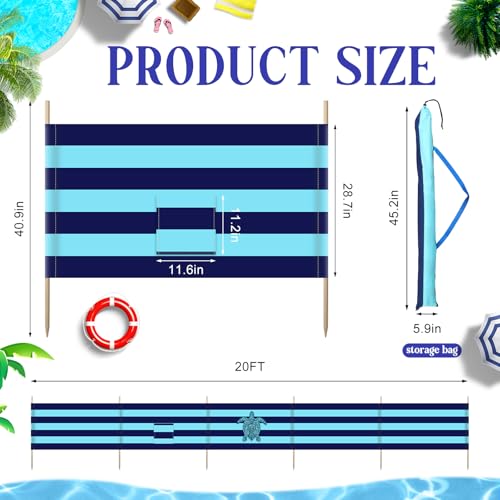 Cinnvoice 20ft Turtle Beach Windscreen Set Long Privacy Screen with 6 Hardwood Poles Rubber Mallet and Carry Bag Portable Beach Fence Wind Blocker for Summer Outdoor Sand Wind Protection - style: Turtle