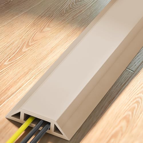 Eapele Floor Cord Cover 10ft Cord Covers for Wires on Floor, Heavy Duty Extension Cord Cover, Rubber Floor Cable Cover, Prevent Trip Hazard for Sidewalk Home Office Outdoor or Indoor Settings - color: Warm Beige, size: 10 feet-1pc