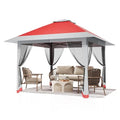 13X13 Pop Up Gazebo,Outdoor Canopy Tent with Mosquito Netting, Double Vented Roof Sun Shelter with Adjustable Heights,Outdoor Gazebo for Backyard & Patio Furniture.（Red+light gray-four sides Gazebos）. - color: Red+light gray