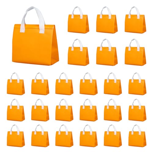 25 Pcs Insulated Take Away Bags Bulk - 6 x 9.5 x 10 Inch Thermal Insulation Cooler Bags for Hot and Cold Food Delivery (Orange) - color: Orange