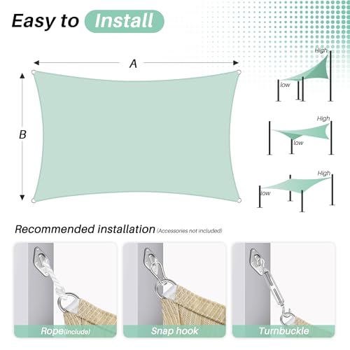 SunnyRoyal Sun Shade Sail 8'x12' Rectangle UV Block Sunshade Canopy Awning Shade Cloth for Outdoor Patio Garden Swimming Pool (Beige)