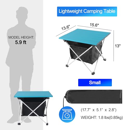 Grope Portable Camping Table Ultralight Aluminum Camp Table with Storage Bag,Beach Table for Sand with Carrying Bag,Prefect for Outdoor,Picnic,BBQ,Cooking,Festival (Blue with Storage Bag-S) - color: Blue With Storage Bag, size: Small