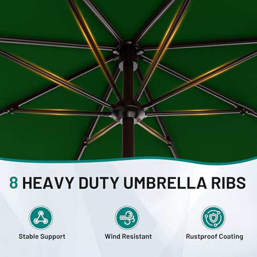 AreShark 9 FT Patio Umbrella for Outdoor, Outdoor Table Umbrella with Push Button Tilt and Crank, Outdoor Patio Umbrellas with 8 Sturdy Ribs for Market, Garden, Pool (Dark Green) - color: Dark Green, size: 9ft
