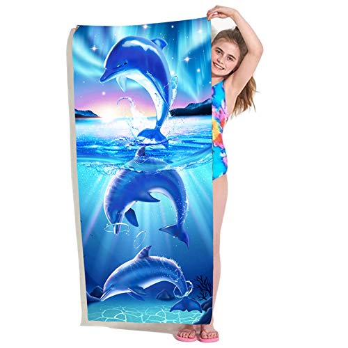 Bonsai Tree Dolphin Beach Towel, Cute Ocean Dolphins Themed Microfiber Bath Towel Gifts for Kids, Funny Abstract Animals Cartoon Sand Free Quick Dry Travel Towels for Boys Girls Pool Sports 30" x 60" - color: Dolphin 1, size: 30"x60"