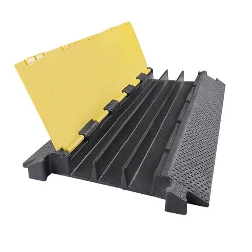 Rubber and Plastic Floor Cord Cover,Cable Protector Ramp,2200 Lbs Load Capacity,3 Cable Channels,Flip Cover Design,Suitable for Indoor and Outdoor Use