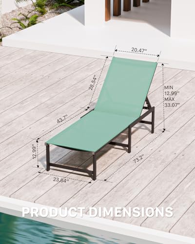 Chaise Lounge Chair Outdoor,Aluminum Patio Lounge Chairs Set of 2,Pool Lounge Chairs with 5 Adjustable Backrest for Outside Beach Lawn and Backyard Green - color: Green, size: 2 Chairs