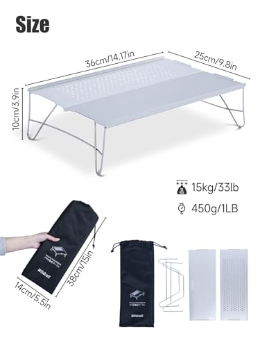 WildCall Ultralight Backpacking Table, Mini Folding Camping Table with Carry Bag, Compact Portable Aluminum Table for Hiking, Backpacking, Cooking, Beach, Travel Gear - color: Silver