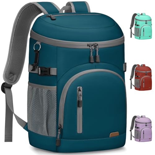 Pritent Cooler Backpack Insulated Waterproof,30/45 Cans Backpack Coolers Leakproof Lunch Backpack for Men Women Portable Soft Cooler Bag for Beach Camping Trave Picnic - color: leather dark blue, size: 30 Cans