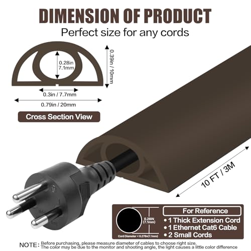 Floor Cord Cover Cable Cavity Self Adhesive Cord Hider Floor 10FT Floor Cable Management Power Cord Protector Floor Electric Cord Covers for Offices, Gym, Exhibitions (CoffeeBrown, 0.78" x 10') - color: CoffeeBrown, size: 0.78" x 10'
