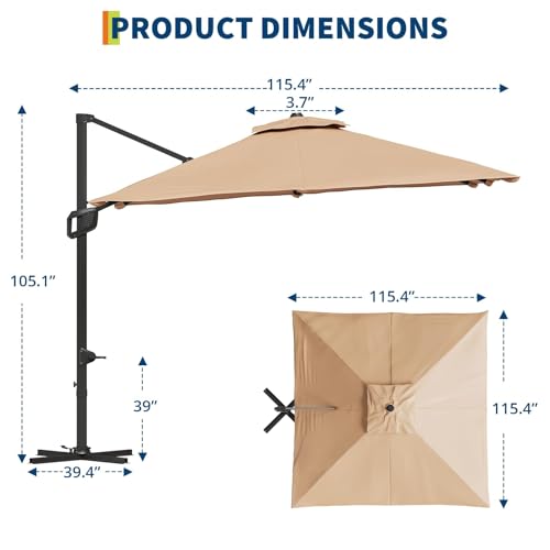 9ft Outdoor Patio Umbrella Heavy Duty 8 Ribs, Waterproof UV Protection Sun Shade with Crank Lift & Push Button Tilt, Outdoor Umbrella for Deck, Pool, Garden, Backyard, Lawn - color: Brown&Square, size: 10FT Roman