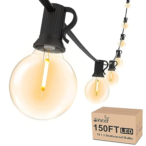 Svater Outdoor String Lights 150 FT, Patio Light with 78 Shatterproof LED Bulbs, Outside Plastic Hanging G40 Globe Lights for Cafe Market Bistro Backyard, Dimmable Warm White 2700K - size: 150ft