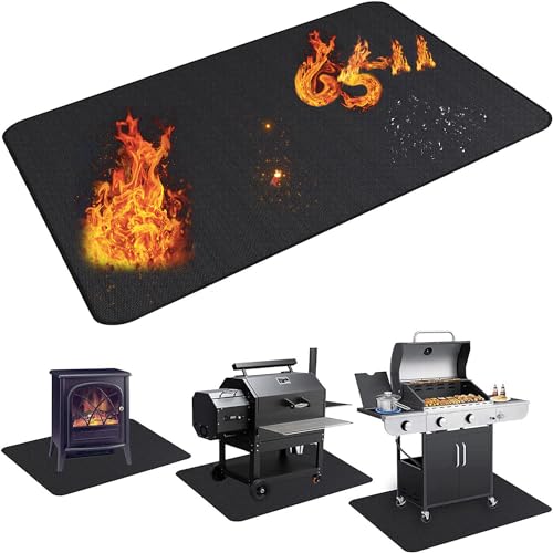 UBeesize 65 x 48 inches Under Grill Mats for Outdoor Grill,Fireproof Fire Pit Mat,Indoor Fireplace Mat Fire Pit Mat,Oil-Proof Waterproof BBQ Protector for Lawn, Smokers, Gas Grills, Deck and Patio