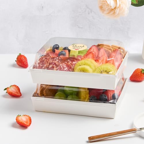 Kucoele 7 x 5 Inches Charcuterie Boxes with Clear Lids, 50 Pack Disposable Bakery Boxes Dessert Boxes, To Go Food Containers for Pastries, Chocolate Covered Strawberries, Hot Cocoa Bombs (White) - color: White