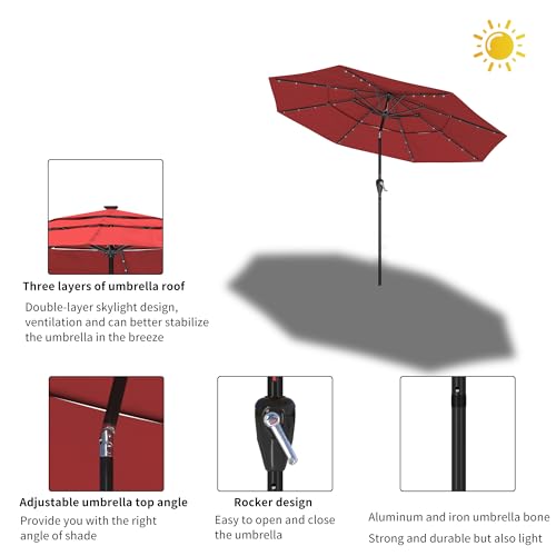 Boyel Living 11ft Patio Umbrella with Solar LED lights Outdoor Umbrella with Tilt Outdoor Large Table Market Umbrella for Poolside Deck Garden Backyard - color: Red