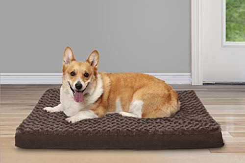 FurHaven Supportive Cooling Memory Foam Classic Mattress Dog Bed with Washable & Removable Cover - Plush Faux Fur/Suede Mattress - Chocolate, Dogs Up to 55 lbs - Large - color: Ultra Plush Curly Faux Fur (Chocolate), size: Large