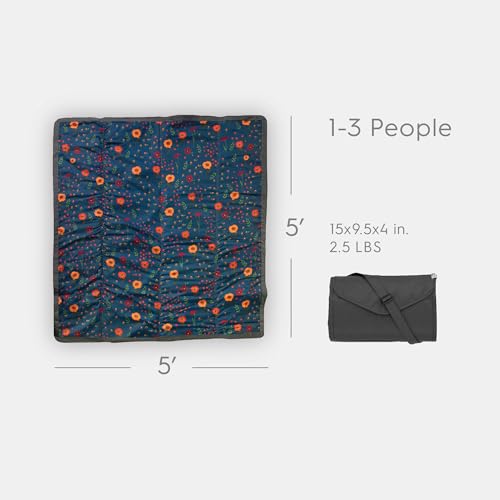 Little Unicorn 5'x5' Outdoor Family Picnic & Beach Blanket | Durable & Water-Resistant Fabric | Compact Fold & Easily Wipes Clean | Zipper Pocket (Midnight Poppy) - color: Midnight Poppy, size: 5 x 5