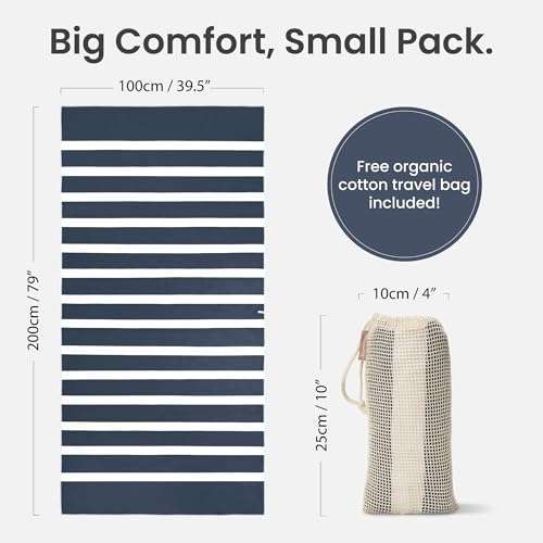 SummerSand Microfiber Beach Towel Extra Large (79 x 39.5 in) - Quick Dry, Sand Free - Compact and Lightweight for Travel - Recycled Materials - Travel Bag Incl - Oversized Pool Towel – Deep Blue - color: Deep Blue, size: 79x39.5"