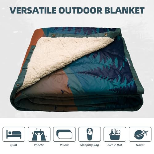 Outdoor Camping Blanket - Puffy Camping Blanket Packable,Sherpa Fleece Warm Blanket for Camping, Outdoors, Travel, Stadium, Festivals, Beach, Hammock 56"x 78" Machine Washable, DWR, Lightweight - color: Amber Dawn Hues, size: 78 x 56 inches