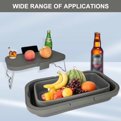Foldable Camping Basket with Table Storage Organizer Box Car Trunk Organiser Can be Used as Ice Bucket Suitable for Camping, car Storage, Home Sorting, etc.Grey - color: Gray