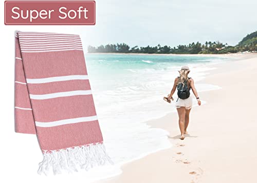 Premium Turkish Beach Towel – 100% Cotton, Quick Dry, Sand Free, Oversized Beach Towel 35”x 67” – Ideal for Travel, Pool, and Beach Towels – Burgundy - color: Red