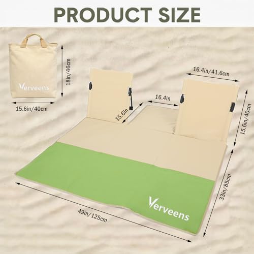 2-Person Portable Beach Lounge Chair with Carry Bag - Lightweight Outdoor Picnic Mat with Back Support for Beach Picnic Concerts Camping & Park (Khaki and Green) - color: Khaki and Green