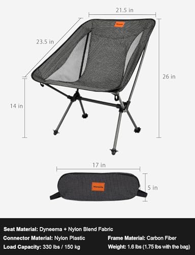 Camping Chair, Carbon Fiber Frame 1.6 lbs Ultralight Folding Chair, Compact Portable Camp Chair for Adults, Backpacking, Hiking, Outdoor, Travel
