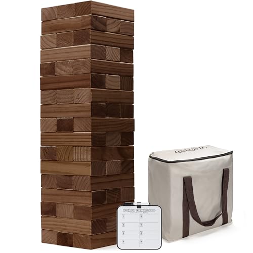 GoSports Giant Wooden Outdoor Stacking Game – Stacks Up to 3 ft – Large Toppling Tower with Case for Yard Games, Family Game Night, Camping, and Parties - color: Brown Wood Stain