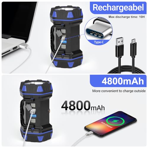 Led Camping Lantern Rechargeable, Camping Flashlight 1500LM, 8 Light Modes, Camping Lights 4800 Capacity, Portable Bright Flash Light for Emergencies, Power Outages, Hurricane, (Blue 2Pack) - color: Blue, size: 2PACK