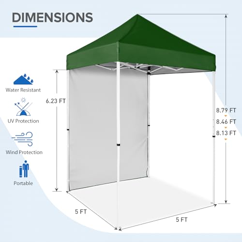 EAGLE PEAK Pop up Canopy 5x5, Outdoor Portable Canopy Tent with One Removable Sunwall, Carry Bag Included, Green - color: Green