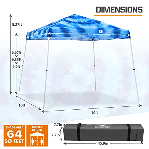 EAGLE PEAK 10x10 Slant Leg Pop-up Canopy Tent Easy One Person Setup Instant Outdoor Beach Canopy Folding Portable Sports Shelter 10x10 Base 8x8 Top (Tie Dye Blue) - color: Tie Dye Blue, size: 10x10