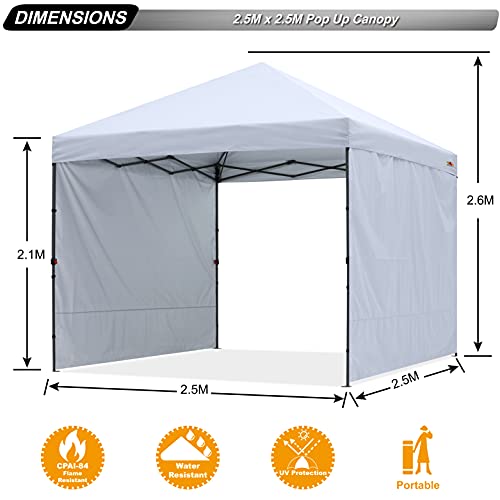 ABCCANOPY Easy Pop up Canopy Tent with 2 Sidewalls for Outdoor Sun Blocking or Rain Protection, 8x8, White - color: White, size: 8x8