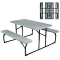 Giantex Folding Picnic Table Bench Set, Outdoor Dining Table Set, Large Camping Table for Patio Lawn Garden Poolside, Portable Picnic Tables, Weather Resistant Metal Frame (Folding Legs Design, Gray) - color: Grey