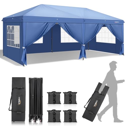VINGLI 10x20 Pop Up Canopy Tent with Sidewalls, Outdoor Gazebo Canopy Tent, Patio Event Tents Outdoor Event Shelter for Parties (Blue) - color: Blue, size: 10x20