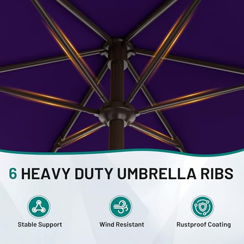 AreShark 7.5FT Patio Umbrella Table Market Umbrella with 6 Sturdy Ribs, Button Tilt/Crank, Heavy-Duty Outdoor Umbrellas for Pool, Deck, Garden and Backyard, Purple - color: Purple, size: 7.5FT
