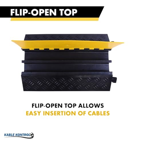 Kable Kontrol Atlas Heavy Duty Cable Protector Ramp - 2 Channel - 1 Pc - 35” Long Black & Yellow – 32000 Lbs Capacity - Rubber Speed Bump Wire Protector Cord Cover – CP9985 - size: 2 Channel - XL - 1 Unit