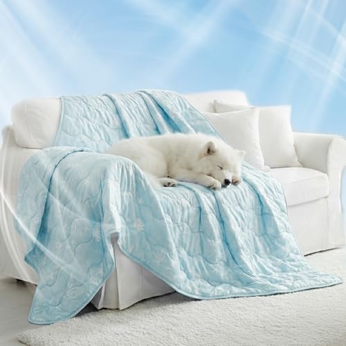 NWK Dog Cooling Blanket, Q-Max>0.345, Ice Silk Cool to Touch Material, Bed Cover, Furniture Protector Couch Sofa for Summer, Anxiety Relief-Machine Washable (Ocean Blue,60'' X 80'') - color: Ocean Blue, size: 60*80