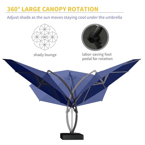 Kingdura 11ft Offset Cantilever Patio Umbrella with Base Included, Large Round Aluminum Outdoor Umbrella, 360° Rotation & Infinite Tilt, Heavy Duty Frame for Deck Pool Backyard, Navy blue - color: Navy blue, size: 11 FT