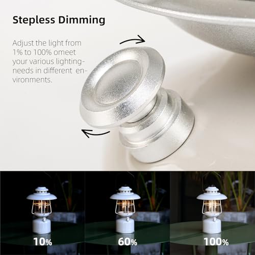Metal Retro Classic LED Camping Lantern, 6500mAh Rechargeable Battery Last 17-500 Hours Camping Lamp, Large Dimmable Hanging Lantern, Vintage Camping Light with Hook for Courtyard Outdoor Decoration - style: Retro Rock Gray