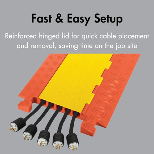 Checkers 5 Channel Industrial Drive Over Cable Protector Left Turn for 1.25" Lines, 40k/Axle Load Capacity Hose and Cable Ramp for Heavy Duty Equipment, Made in The USA, Yellow/Orange, CPT5X125-L-Y/O - size: 40k/Axle Load Capacity, style: Left Turn