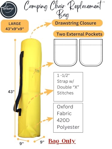 Replacement Bag for Folding Camping Chair, Portable Camp Chair, Hammock, Yoga Mat, Umbrella, Tents, Tripods, Fishing Poles - 420D Oxford Polyester Fabric - color: Yellow, size: Large 43"x9"x9"