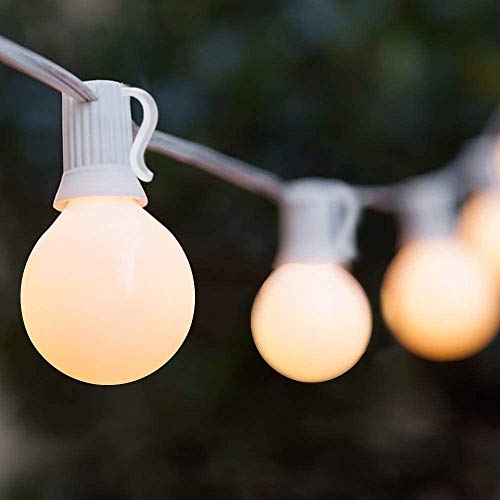 25FT Frosted White Lights G40 Globe Outdoor String Lights Patio Lights with 25 Frosted White Globe Bulbs - White Wire - color: 25FT Frosted white, size: 25 Feet